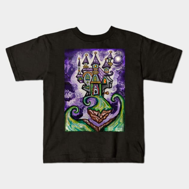 Halloween Haunted Night Castle Painting Kids T-Shirt by Art by Deborah Camp